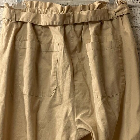 Chaps Khaki Tan Ruffled Elastic Pull On Pants Tie Belt Size L NWT - Picture 7 of 12